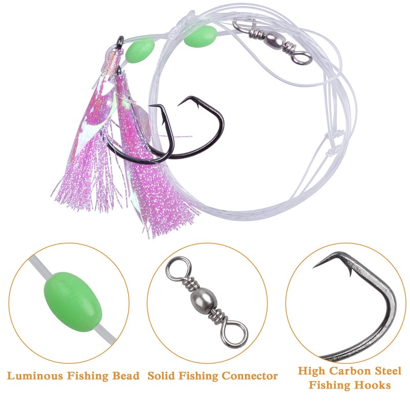 Shaddock Fishing 15Packs Fishing Bait Rigs Set Saltwater Fishing Rigs with Sharp Hooks, Fish Skin, Barrel Swivel and Glow Beads Bottom Fishing Rigs for Freshwater Flounder Sea Bass Halibut (Pink) - Image 2